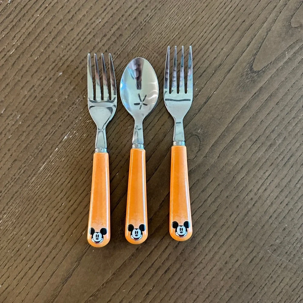 Pottery Barn Kids Disney Mickey Mouse Halloween Utensils Orange Stainless 3pc